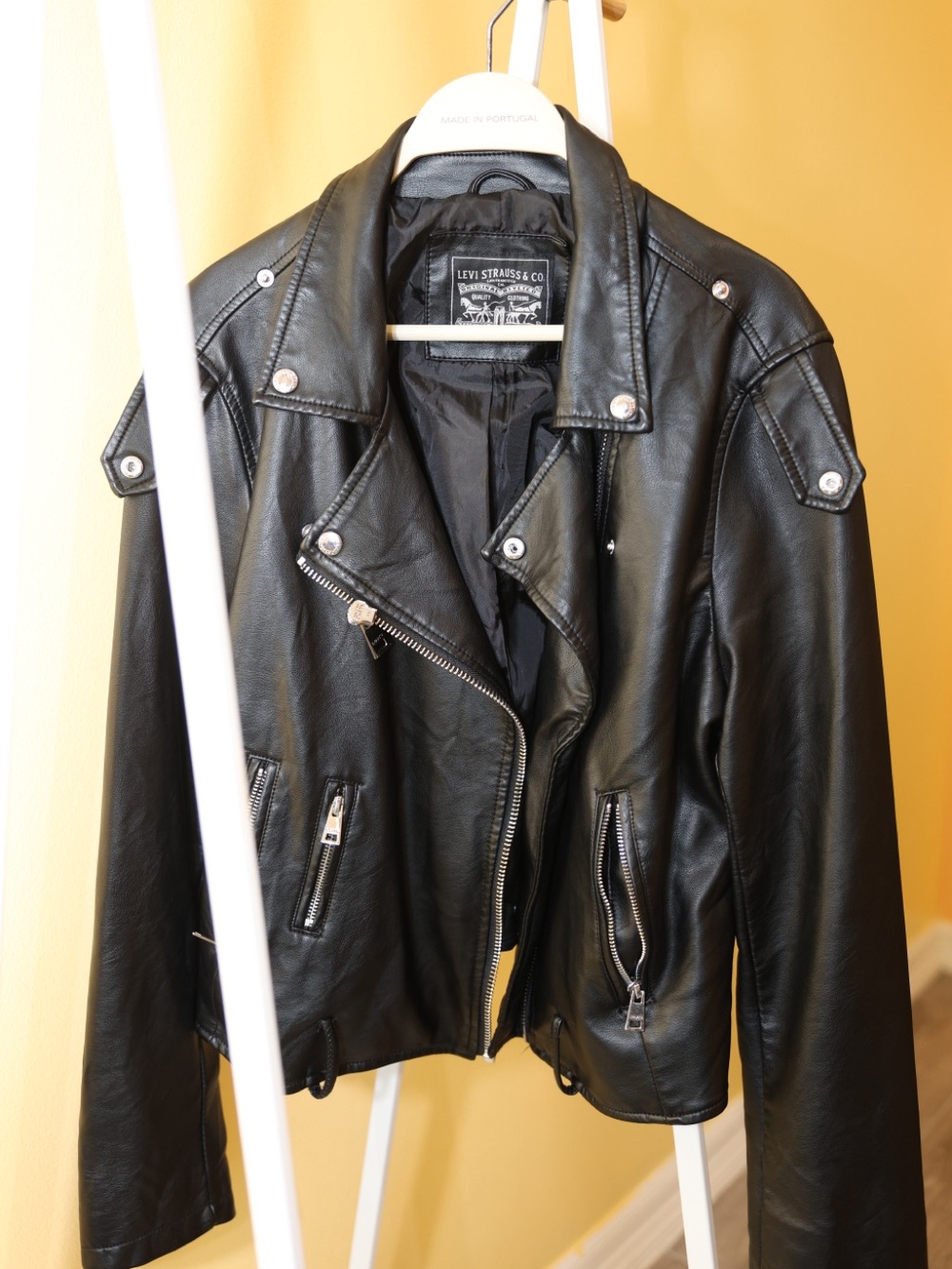 Levi's Black Leather Moto Jacket with Silver Hardware